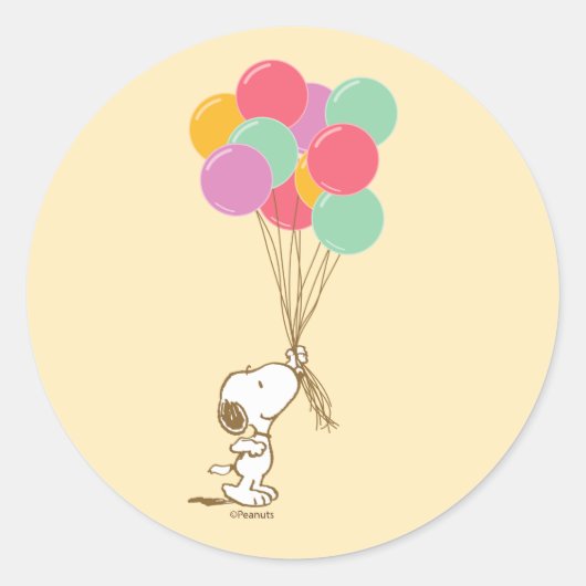 Snoopy en ballonnen ronde sticker (Voorkant)