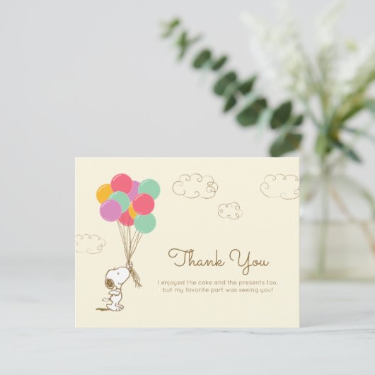 Snoopy en ballonnen Verjaardag | Dank u Briefkaart (Staand voorkant)