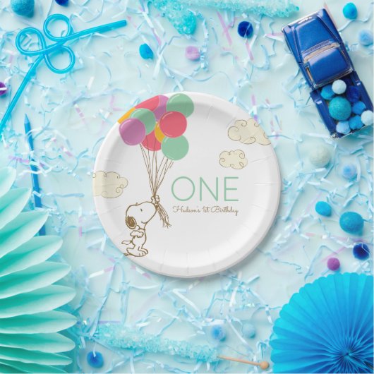Snoopy en Balloons 1e verjaardag Papieren Bordje (Feest)
