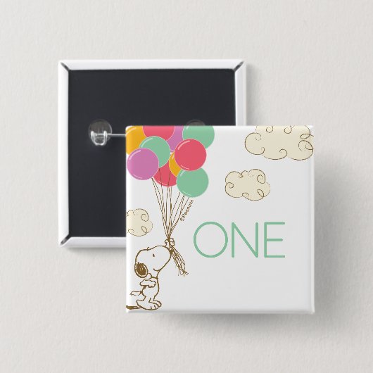 Snoopy en Balloons 1e verjaardag Vierkante Button 5,1 Cm (Voorkant /achterkant)