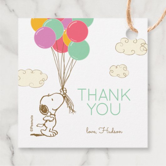 Snoopy en Balloons Birthday Hartelijk dank Bedankjes Labels (Achterkant)