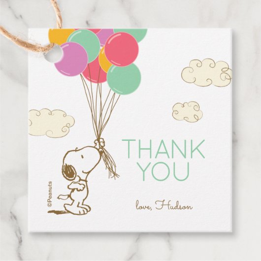 Snoopy en Balloons Birthday Hartelijk dank Bedankjes Labels (Voorkant)
