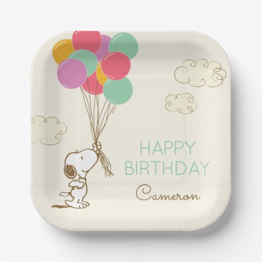Snoopy en Balloons Birthday Papieren Bordje (Voorkant)