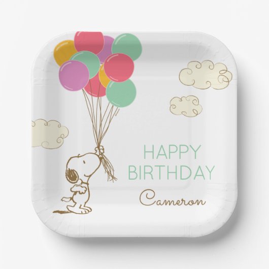 Snoopy en Balloons Birthday Papieren Bordje (Voorkant)