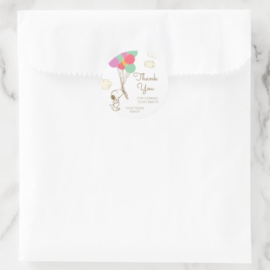 Snoopy en Balloons Birthday Ronde Sticker (Tas)