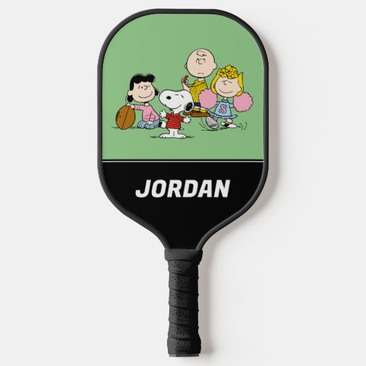 Snoopy en het Football Gang Play | Jouw namen toev Pickleball Paddle (Voorkant)