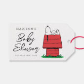 Snoopy en Hondenhok Baby Shower Cadeaulabel (Voorkant (Horizontaal))