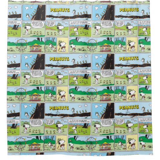 Snoopy en vrienden | Ga kamperen Douchegordijn (Voorkant)