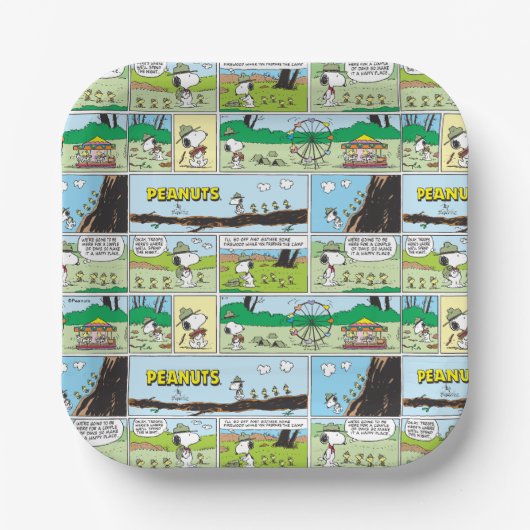 Snoopy en vrienden | Ga kamperen Papieren Bordje (Voorkant)