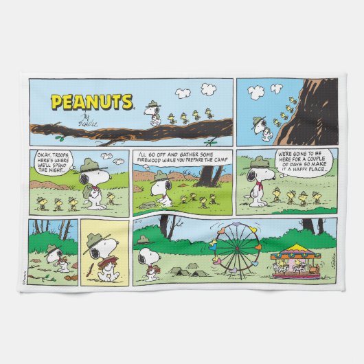 Snoopy en vrienden | Ga kamperen Theedoek (Horizontaal)