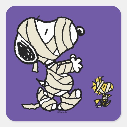 Snoopy en Woodstock Mummies Vierkante Sticker (Voorkant)