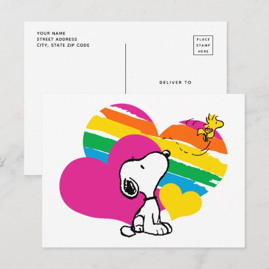 Snoopy en Woodstock | Rainboogharten Briefkaart (Voorkant / Achterkant)