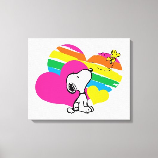 Snoopy en Woodstock | Rainboogharten Canvas Afdruk (Voorkant)