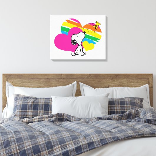 Snoopy en Woodstock | Rainboogharten Canvas Afdruk (Insitu (Slaapkamer))