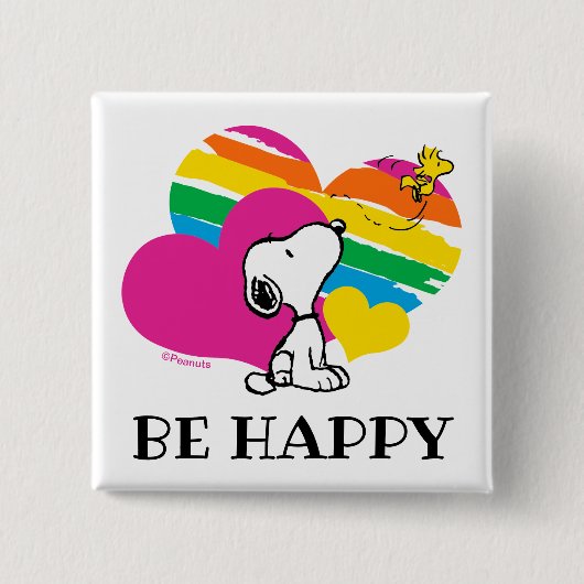 Snoopy en Woodstock | Rainboogharten Vierkante Button 5,1 Cm (Voorkant)