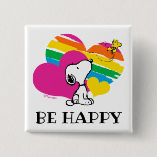 Snoopy en Woodstock Rainboogharten Vierkante Button 5,1 Cm