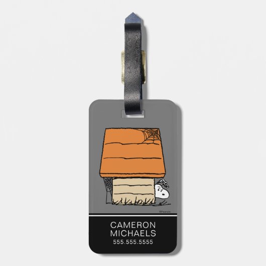 Snoopy Halloween Spin Web Doghouse Bagagelabel (Achterkant verticaal)