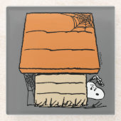 Snoopy Halloween Spin Web Doghouse Glazen Onderzetter (Voorkant)