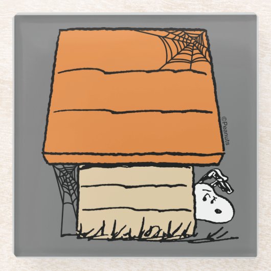 Snoopy Halloween Spin Web Doghouse Glazen Onderzetter (Voorkant)