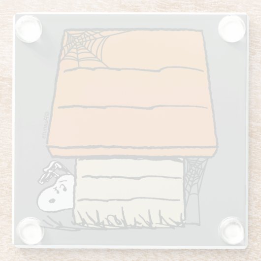 Snoopy Halloween Spin Web Doghouse Glazen Onderzetter (Achterkant)