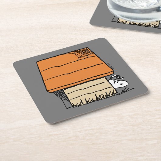 Snoopy Halloween Spin Web Doghouse Kartonnen Onderzetters (Schuin)