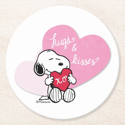 Snoopy Hugs & Kisses Ronde Kartonnen Onderzetter (Voorkant)