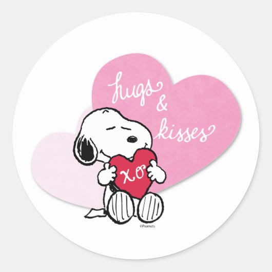 Snoopy Hugs & Kisses Ronde Sticker (Voorkant)