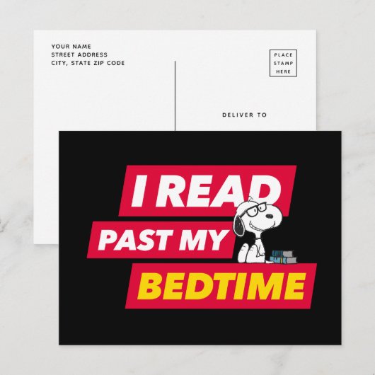 Snoopy "Ik heb mijn bedtijd gelezen" Briefkaart (Voorkant / Achterkant)