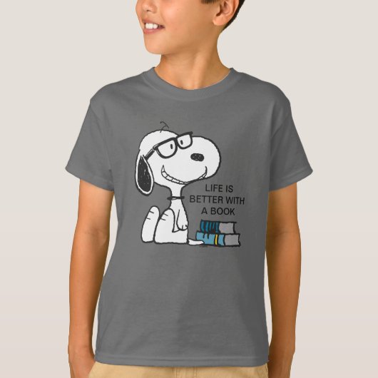 Snoopy "Ik heb mijn bedtijd gelezen" T-shirt (Voorkant)