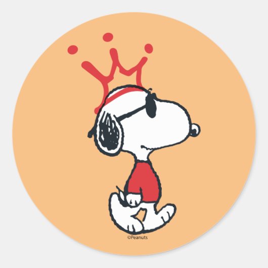 Snoopy - Joe Cool Crown Ronde Sticker (Voorkant)