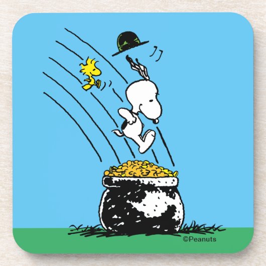 Snoopy Jumping in Pot of Gold Bier Onderzetter (Voorkant)