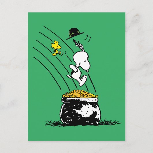 Snoopy Jumping in Pot of Gold Briefkaart (Voorkant)