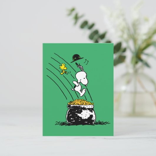 Snoopy Jumping in Pot of Gold Briefkaart (Staand voorkant)