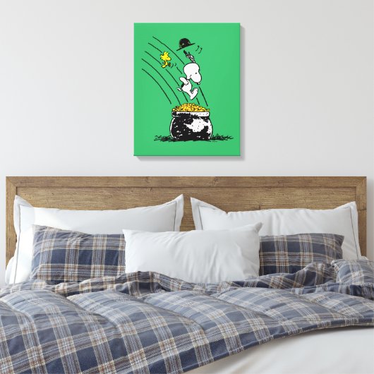 Snoopy Jumping in Pot of Gold Canvas Afdruk (Insitu (Slaapkamer))