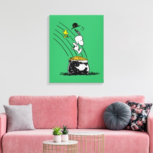 Snoopy Jumping in Pot of Gold Canvas Afdruk (Insitu (Woonkamer))