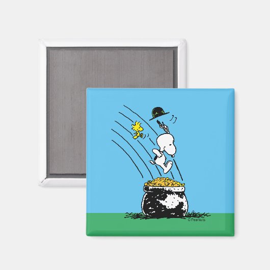 Snoopy Jumping in Pot of Gold Magneet (Voorkant / Achterkant)