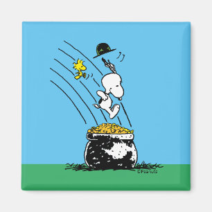 Snoopy Jumping in Pot of Gold Magneet