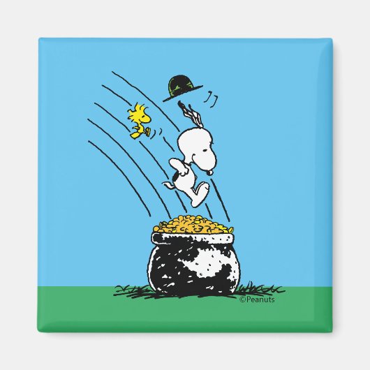 Snoopy Jumping in Pot of Gold Magneet (Voorkant)