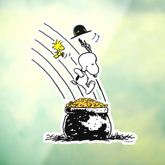 Snoopy Jumping in Pot of Gold Raamsticker (Vel 3)