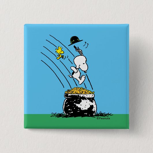 Snoopy Jumping in Pot of Gold Vierkante Button 5,1 Cm (Voorkant)