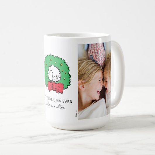 Snoopy Kerstkrans | Beste oma foto Koffiemok (Voorkant rechts)