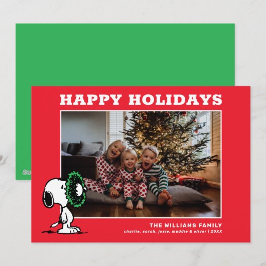 Snoopy Kerstmis Familie Foto Feestdagenkaart (Voorkant / Achterkant)