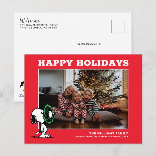Snoopy Kerstmis Familie Fotocollage Feestdagenkaart (Voorkant / Achterkant)