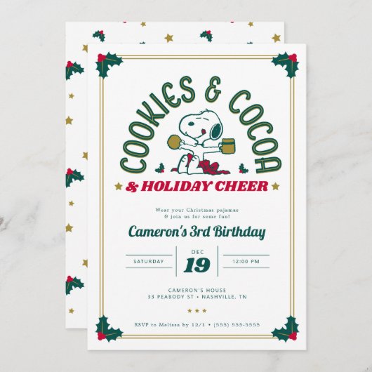 Snoopy | Koekjes en cacao-verjaardag Kaart (Voorkant / Achterkant)