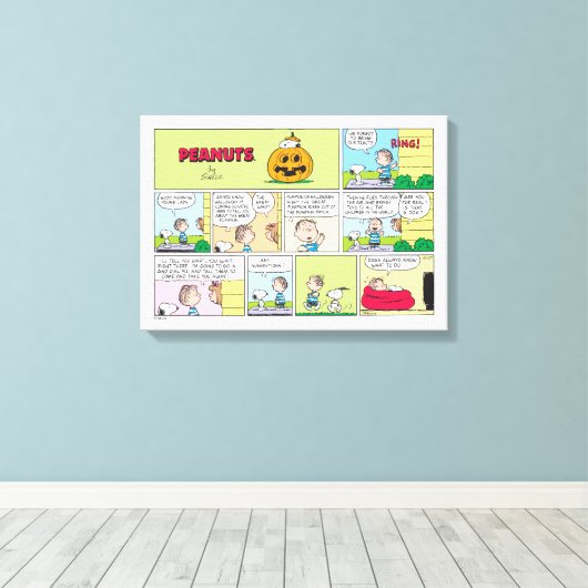 Snoopy & Linus | Het grote pompoen nieuws Canvas Afdruk (Insitu (Houten vloer))