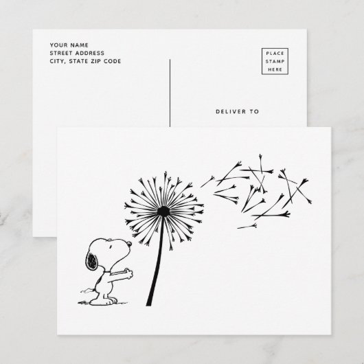 Snoopy met Dandelion Briefkaart (Voorkant / Achterkant)