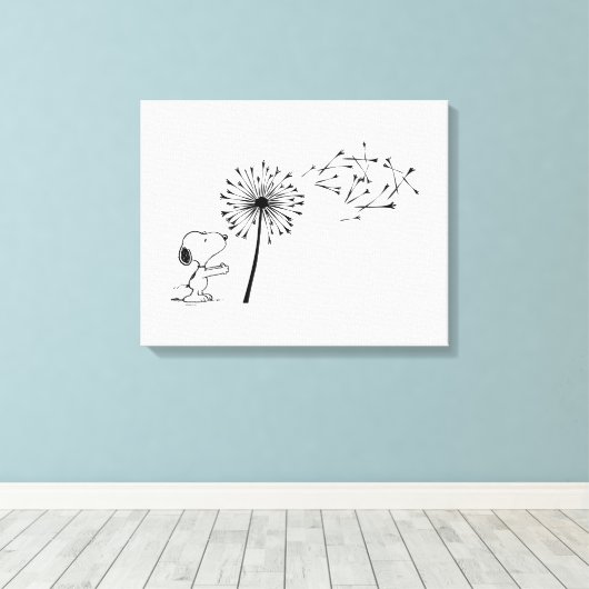 Snoopy met Dandelion Canvas Afdruk (Insitu (Houten vloer))