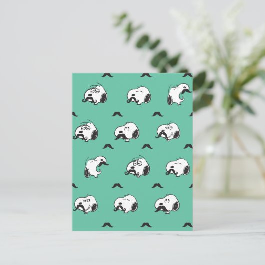 Snoopy Mustaches en Blauwgroen Patroon Briefkaart (Staand voorkant)