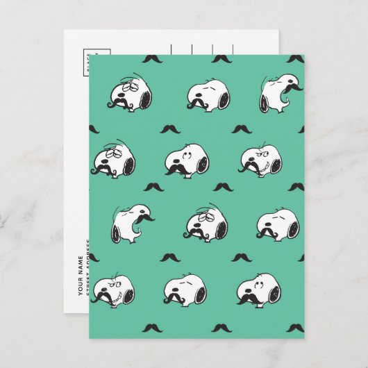 Snoopy Mustaches en Blauwgroen Patroon Briefkaart (Voorkant / Achterkant)