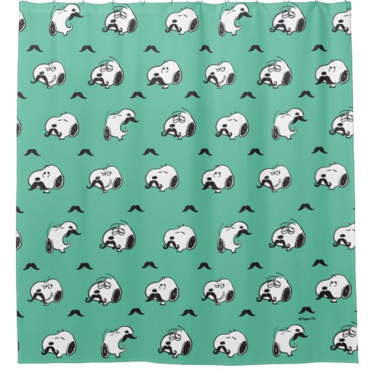 Snoopy Mustaches en Blauwgroen Patroon Douchegordijn (Voorkant)
